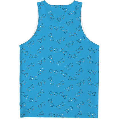 Blue Stethoscope Pattern Print Men's Tank Top
