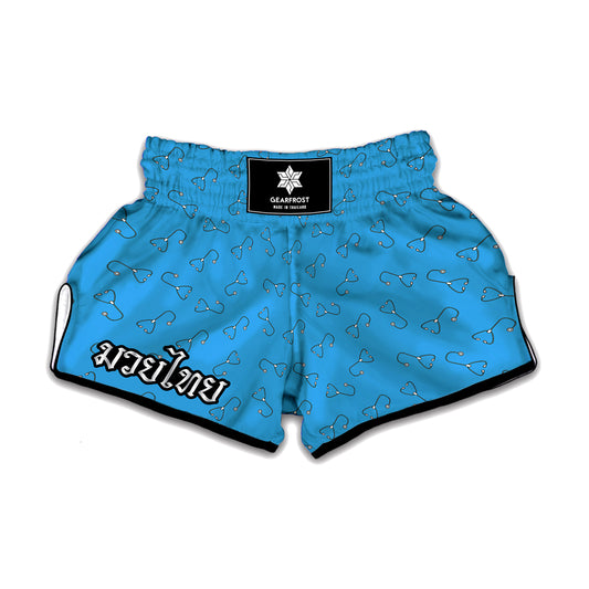 Blue Stethoscope Pattern Print Muay Thai Boxing Shorts