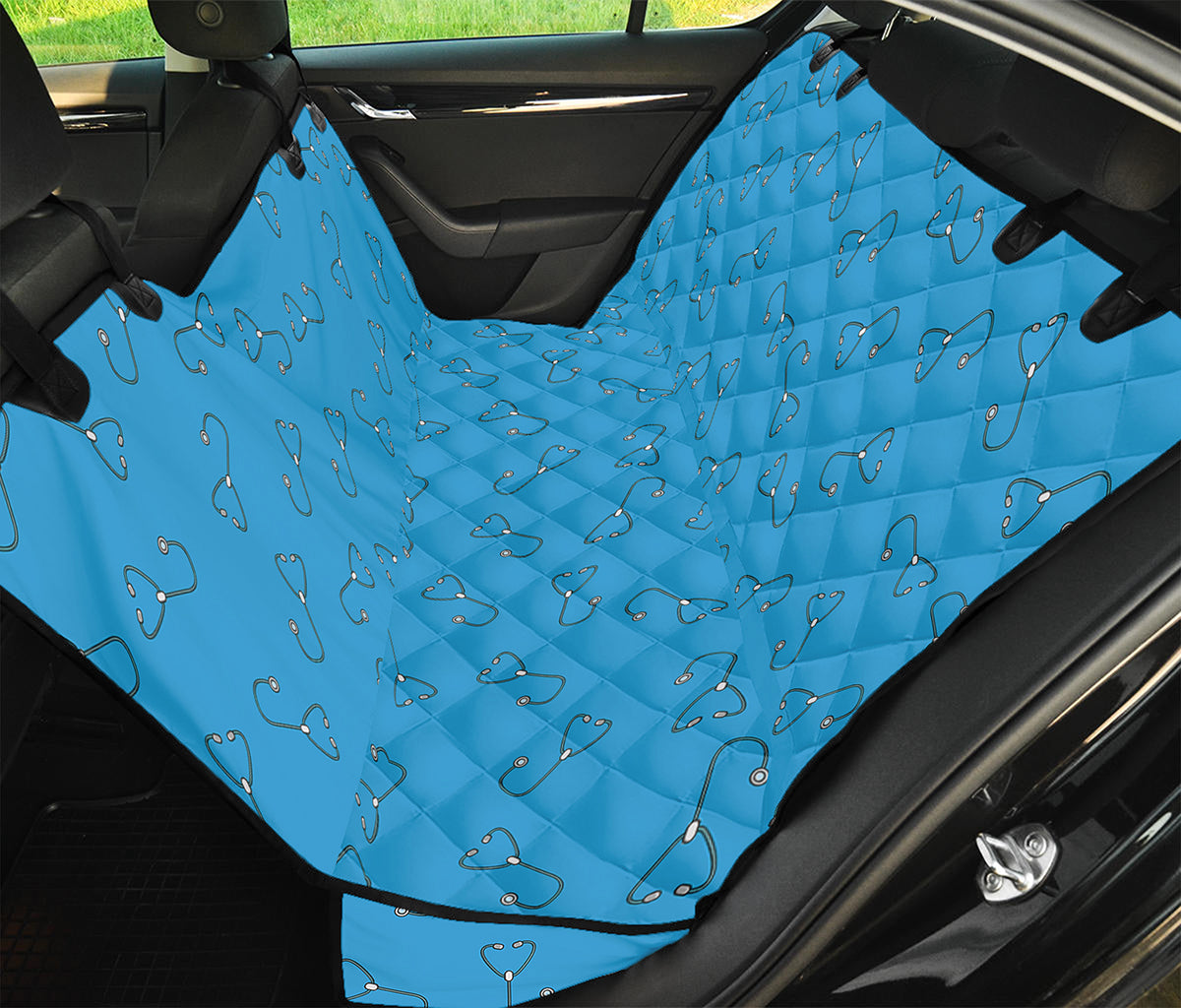 Blue Stethoscope Pattern Print Pet Car Back Seat Cover