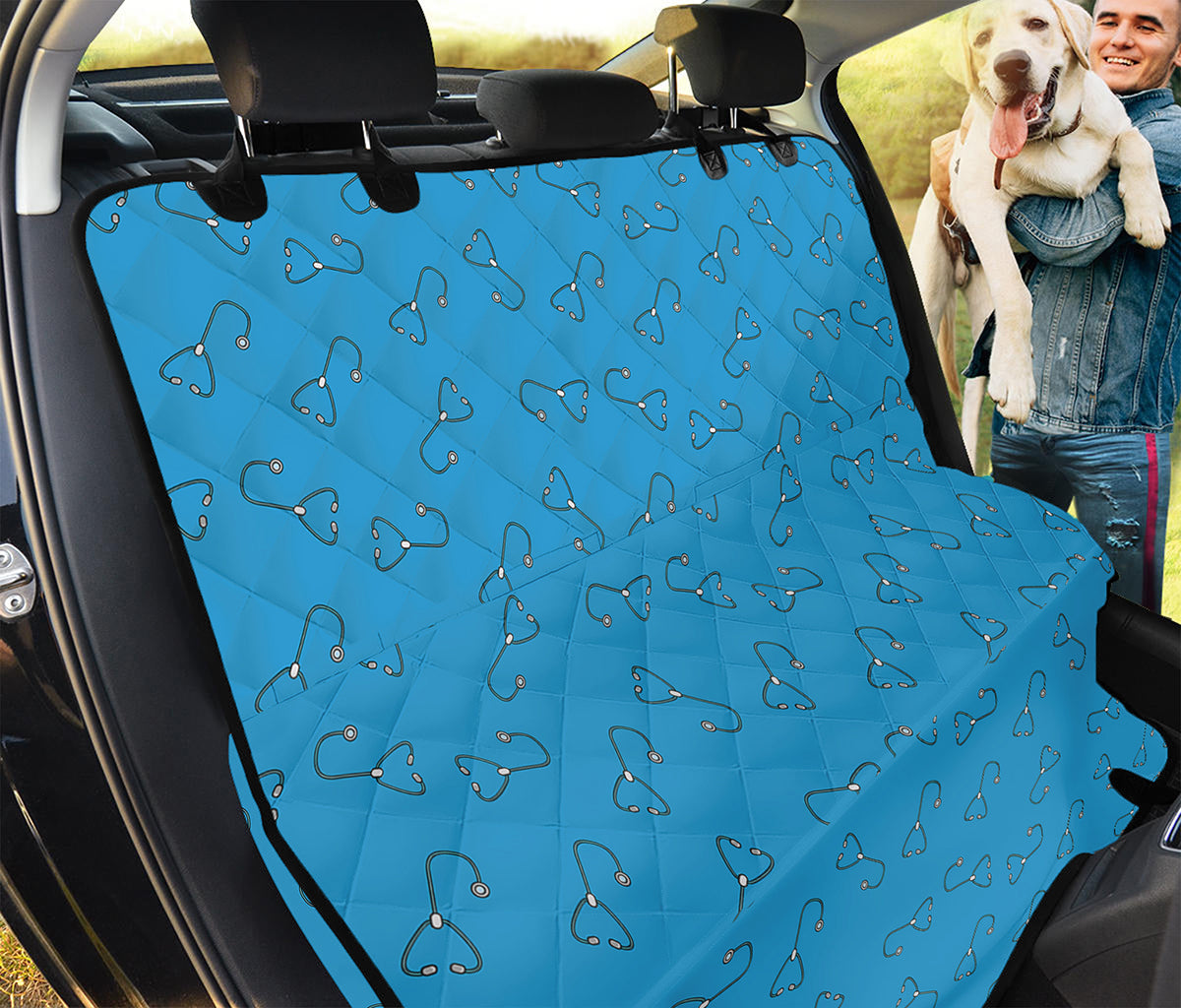 Blue Stethoscope Pattern Print Pet Car Back Seat Cover