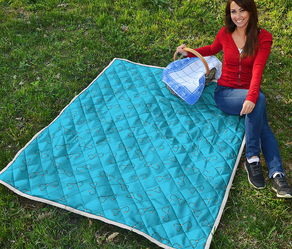 Blue Stethoscope Pattern Print Quilt