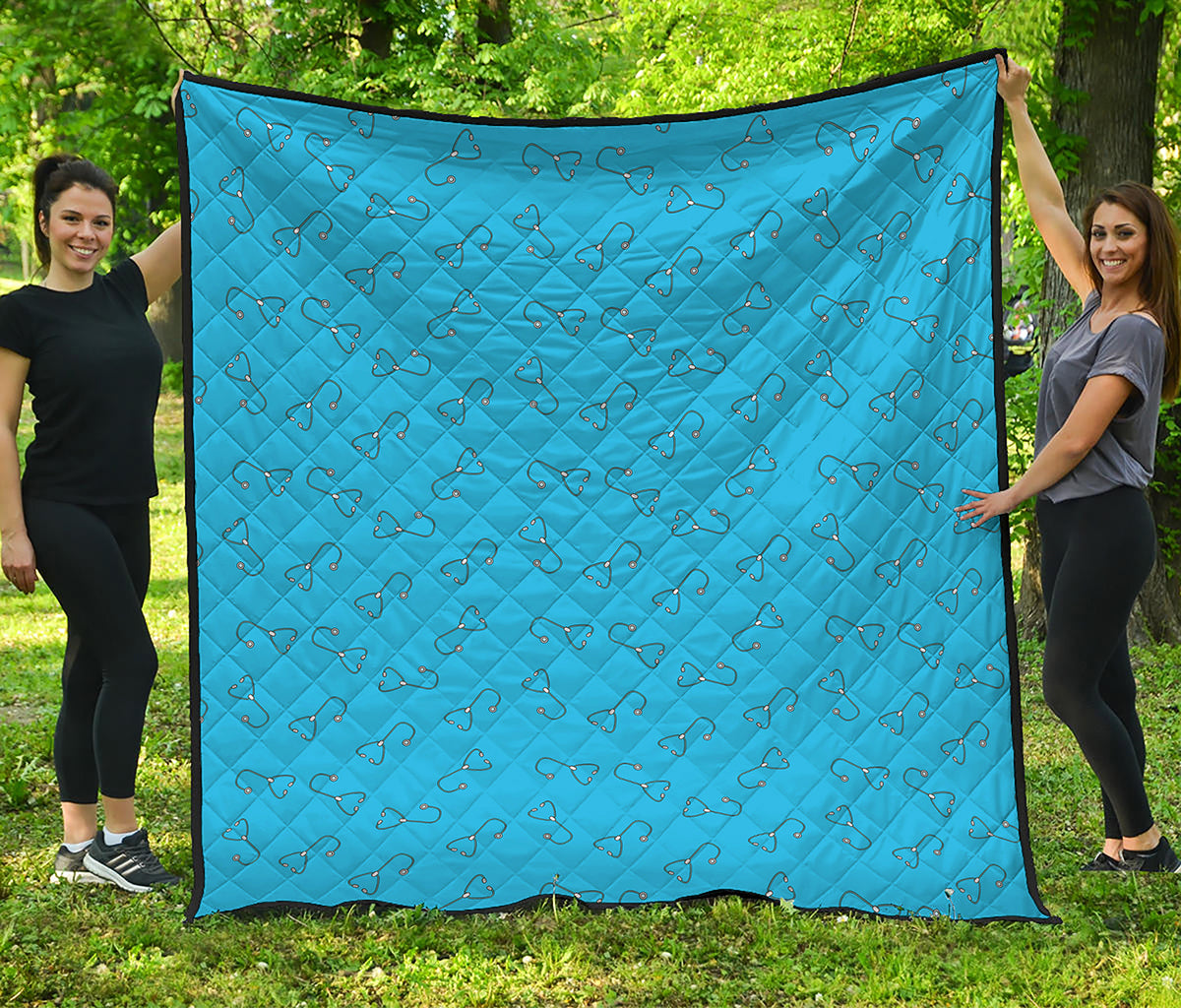 Blue Stethoscope Pattern Print Quilt