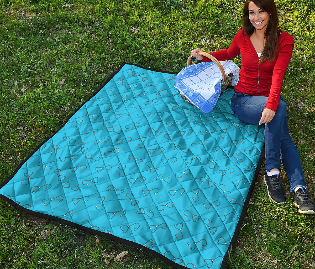 Blue Stethoscope Pattern Print Quilt