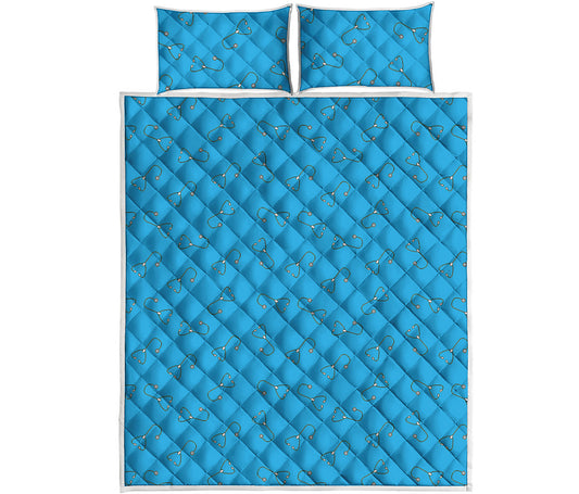 Blue Stethoscope Pattern Print Quilt Bed Set