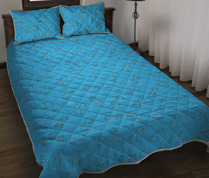 Blue Stethoscope Pattern Print Quilt Bed Set
