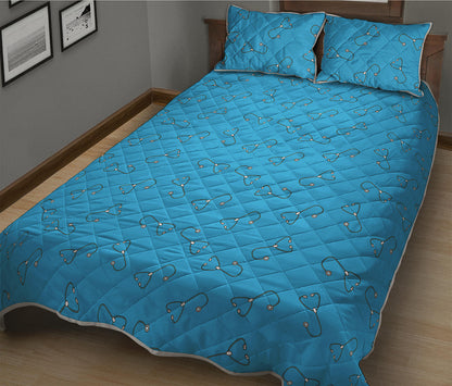 Blue Stethoscope Pattern Print Quilt Bed Set