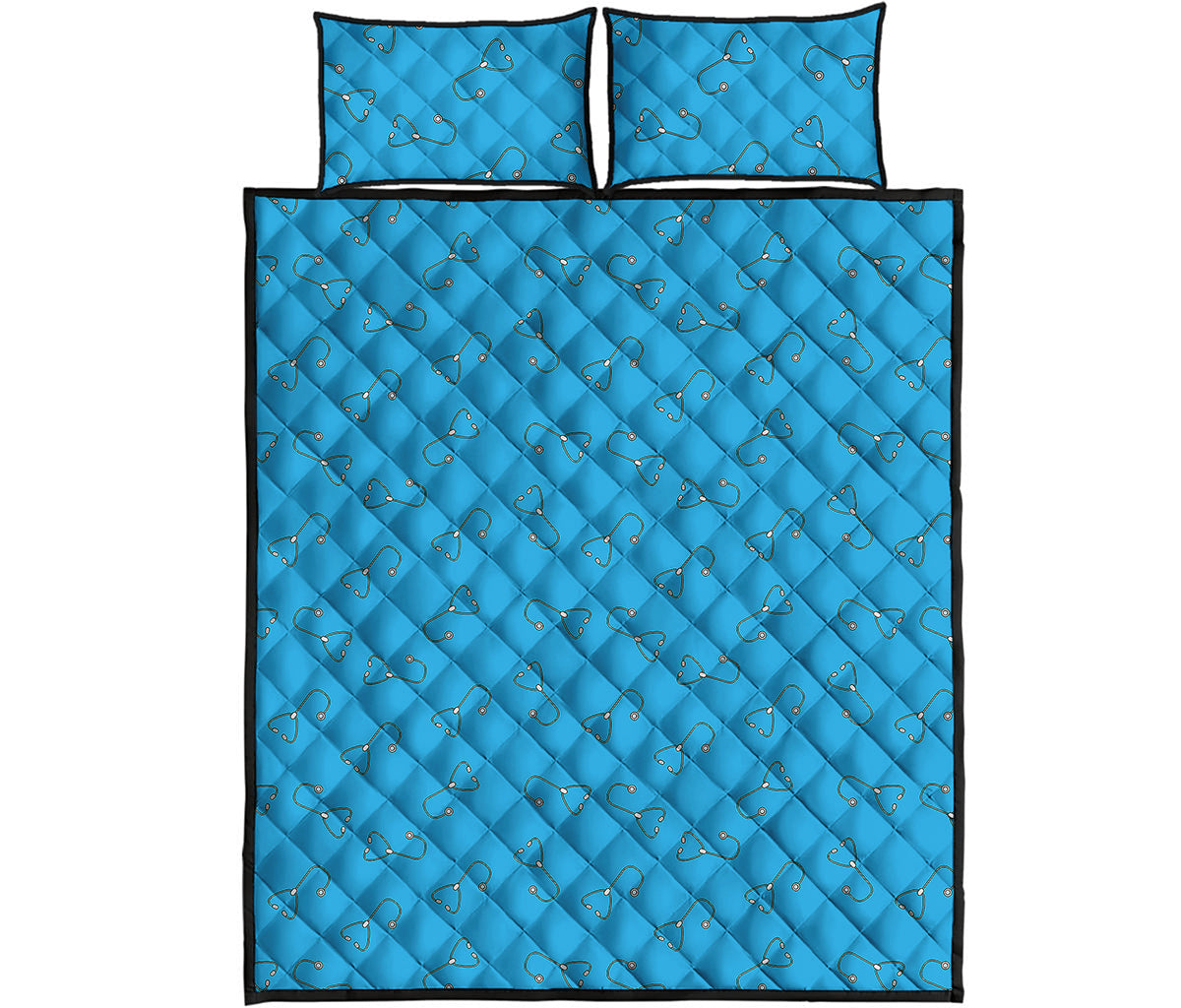 Blue Stethoscope Pattern Print Quilt Bed Set