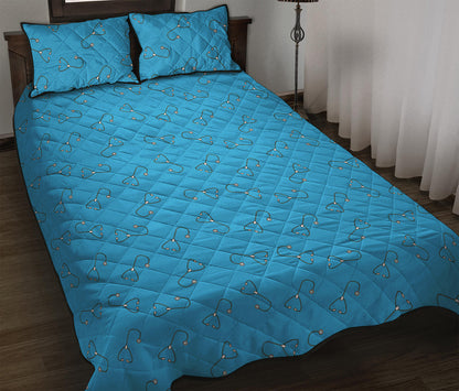 Blue Stethoscope Pattern Print Quilt Bed Set