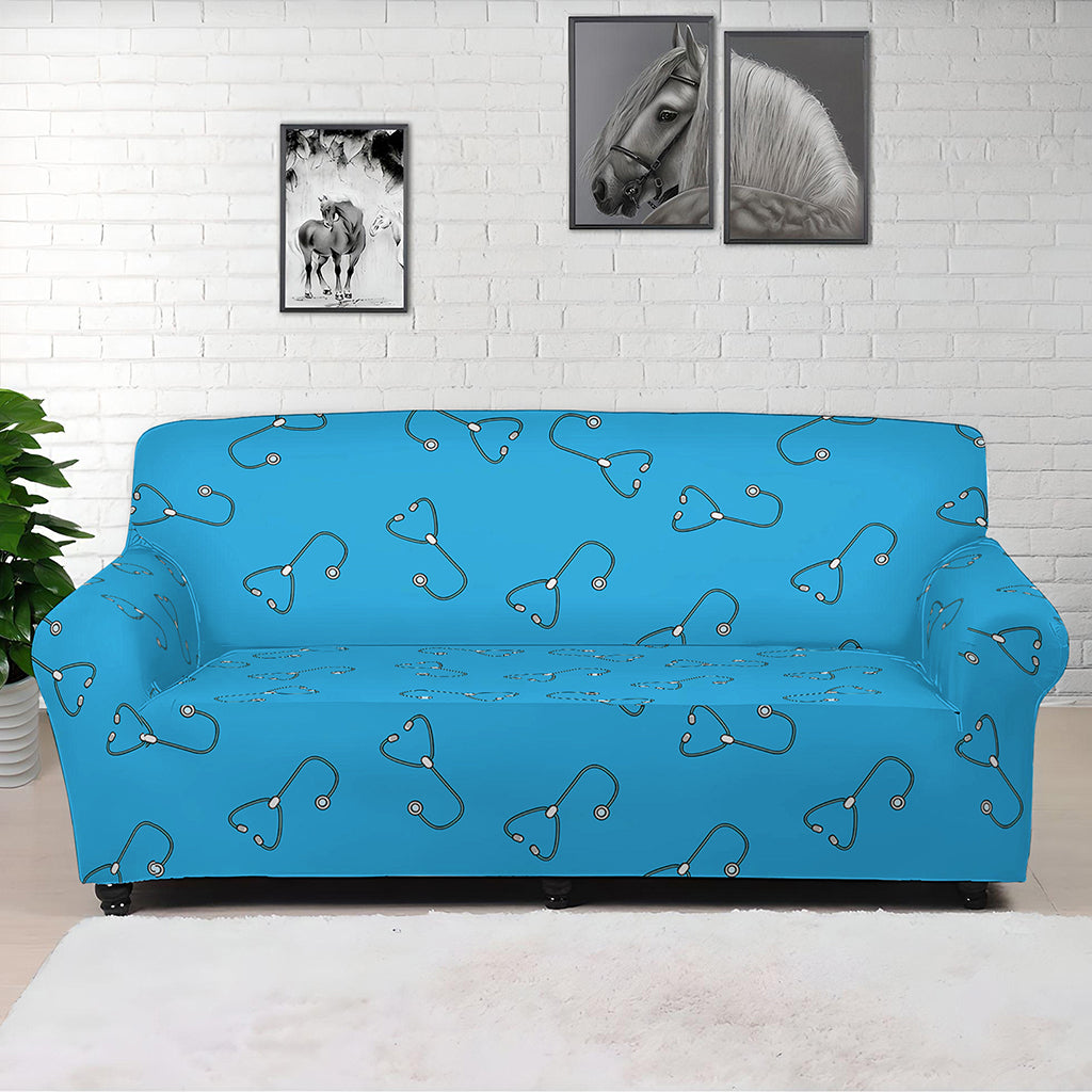 Blue Stethoscope Pattern Print Sofa Cover