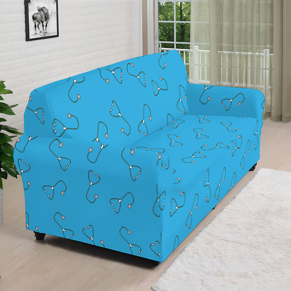 Blue Stethoscope Pattern Print Sofa Cover