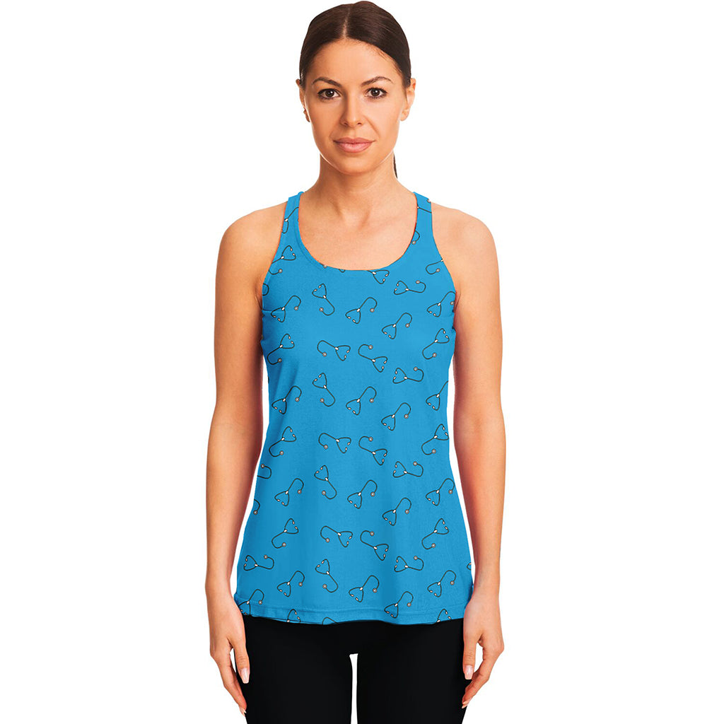 Blue Stethoscope Pattern Print Women's Racerback Tank Top