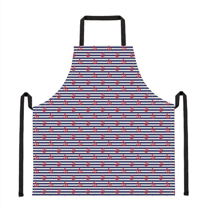 Blue Striped Nautical Anchor Print Apron