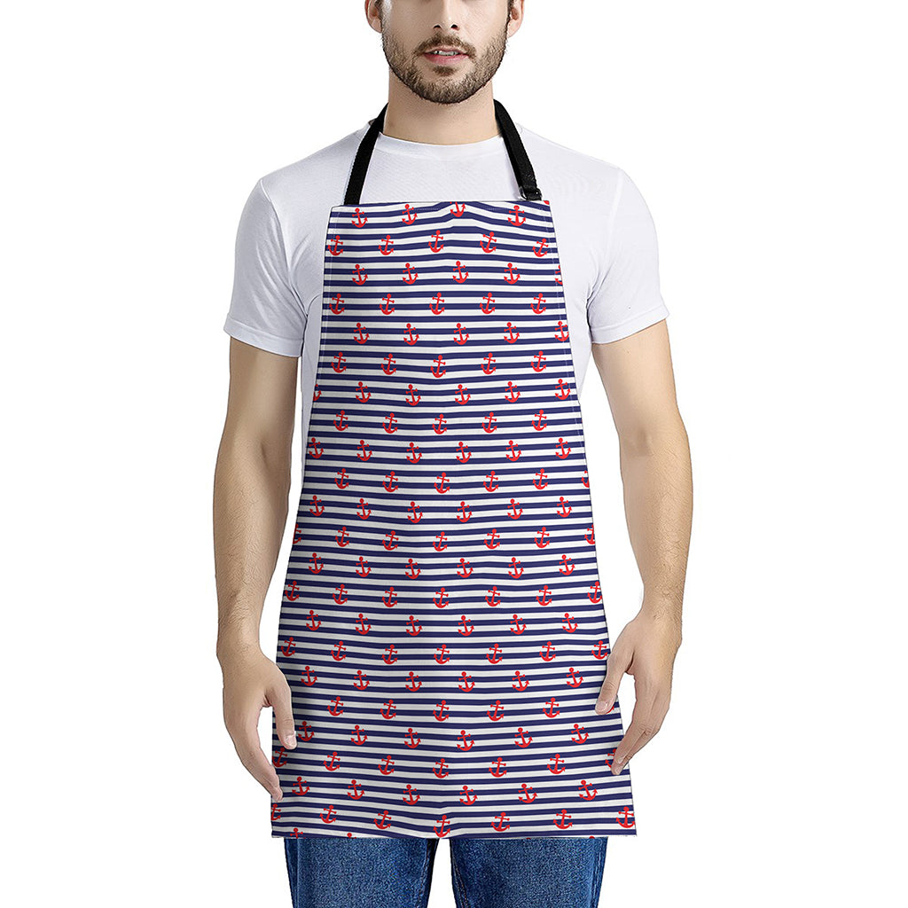 Blue Striped Nautical Anchor Print Apron