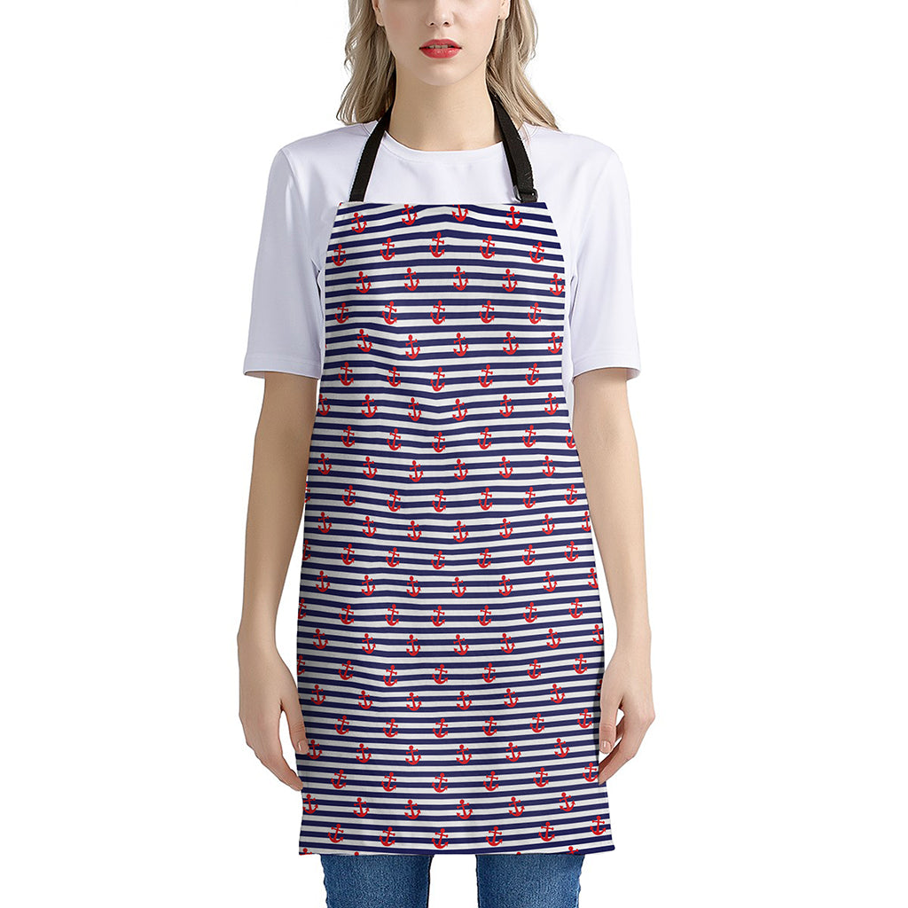 Blue Striped Nautical Anchor Print Apron