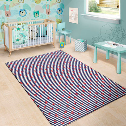 Blue Striped Nautical Anchor Print Area Rug