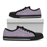 Blue Striped Nautical Anchor Print Black Low Top Shoes