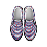 Blue Striped Nautical Anchor Print Black Slip On Shoes