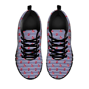 Blue Striped Nautical Anchor Print Black Sneakers