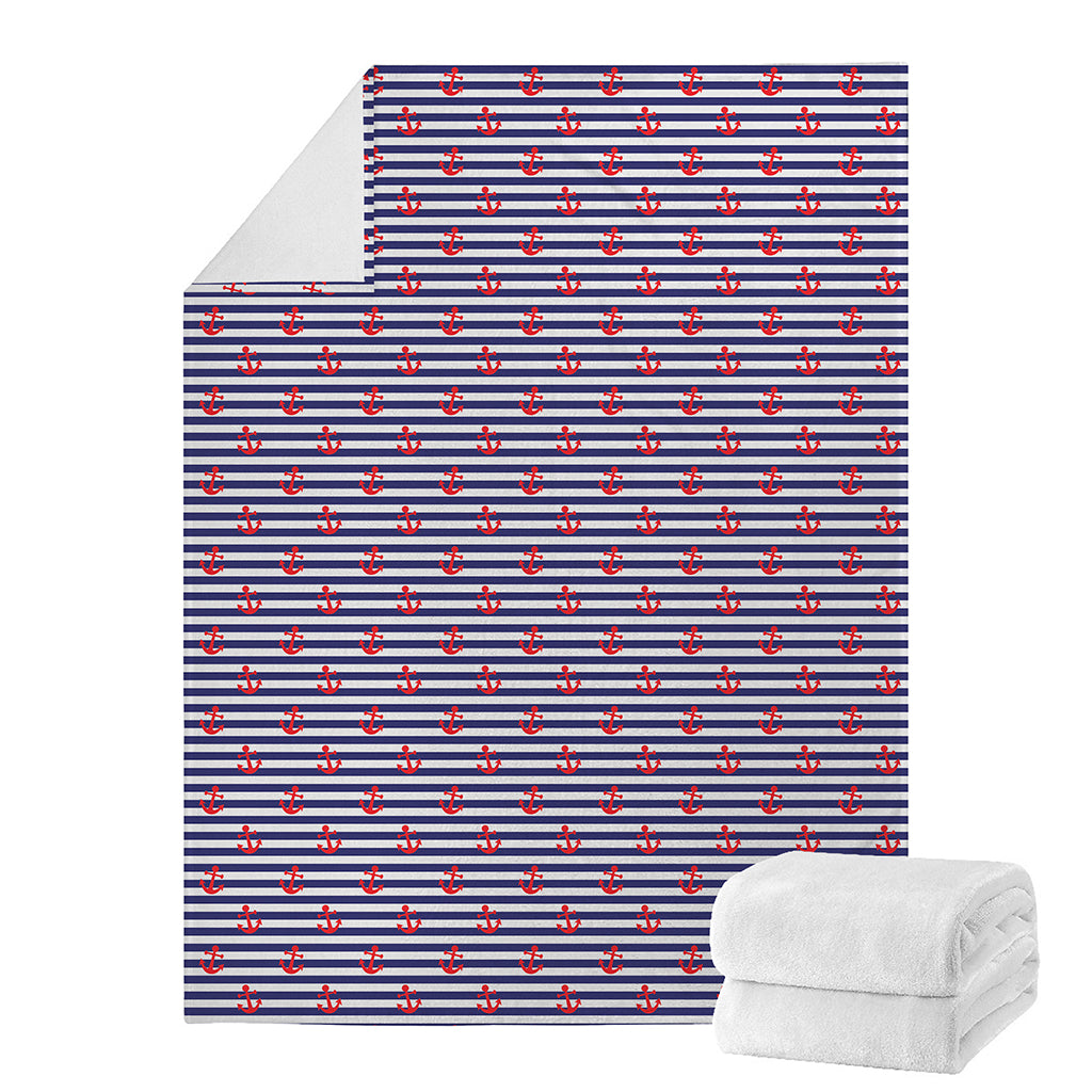 Blue Striped Nautical Anchor Print Blanket