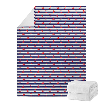 Blue Striped Nautical Anchor Print Blanket