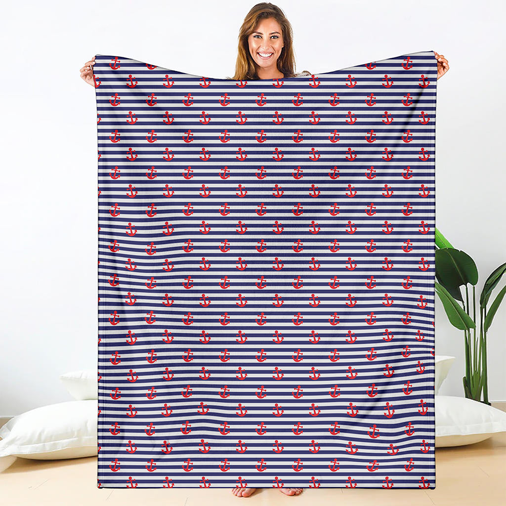 Blue Striped Nautical Anchor Print Blanket