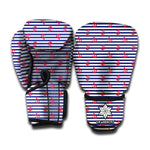 Blue Striped Nautical Anchor Print Boxing Gloves