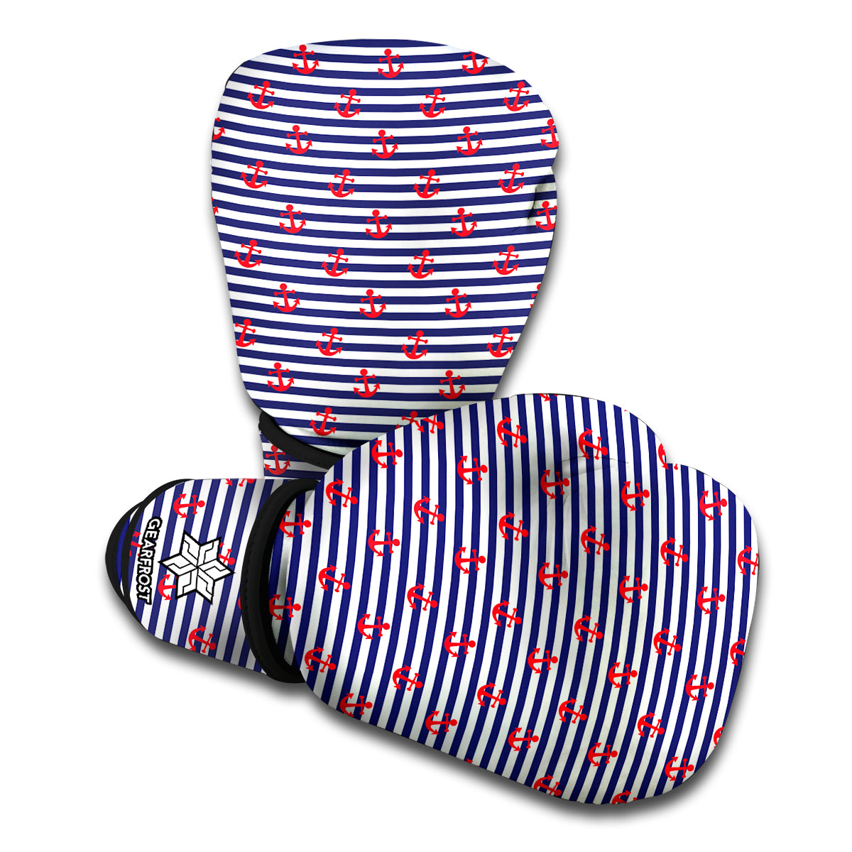 Blue Striped Nautical Anchor Print Boxing Gloves