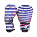 Blue Striped Nautical Anchor Print Boxing Gloves