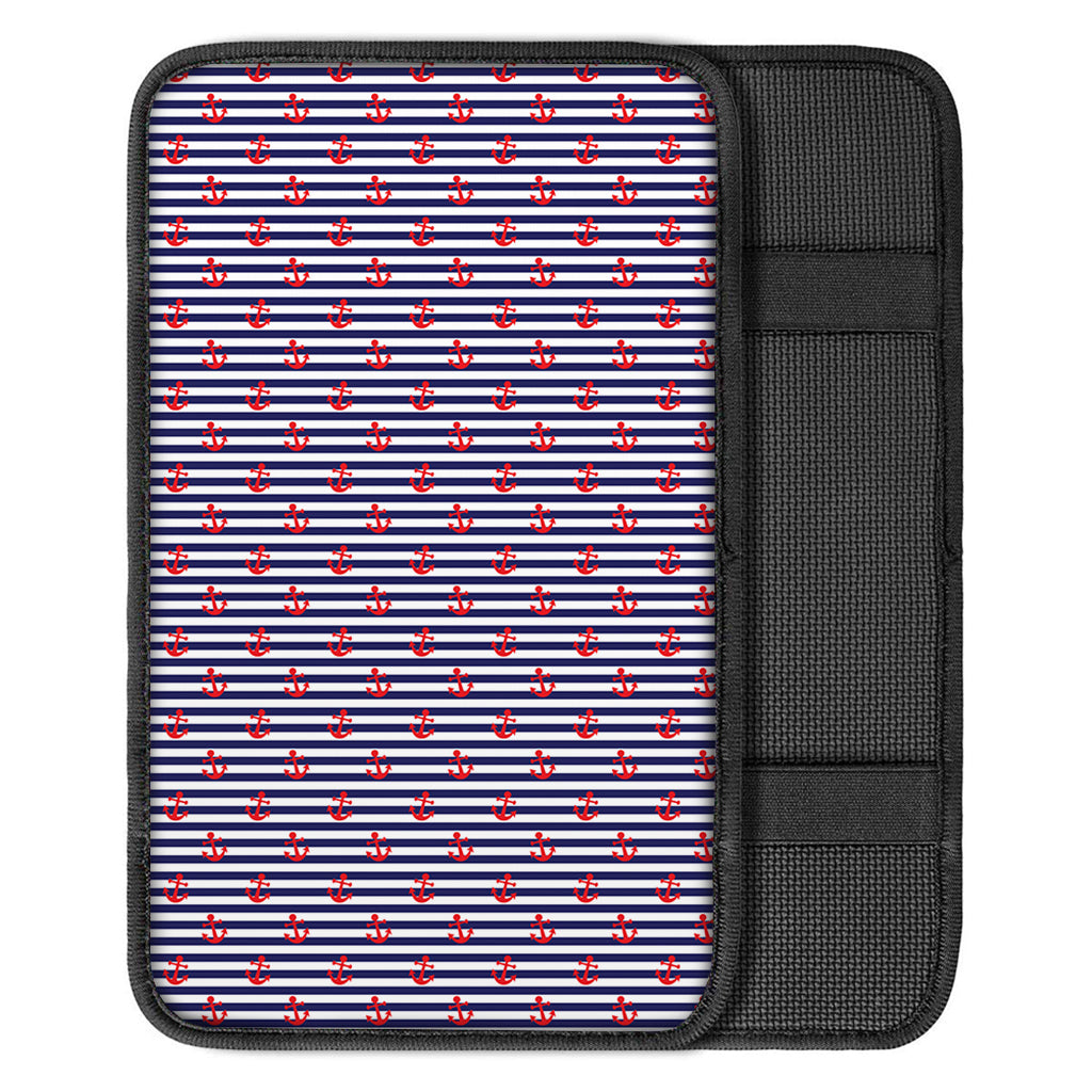 Blue Striped Nautical Anchor Print Car Center Console Cover