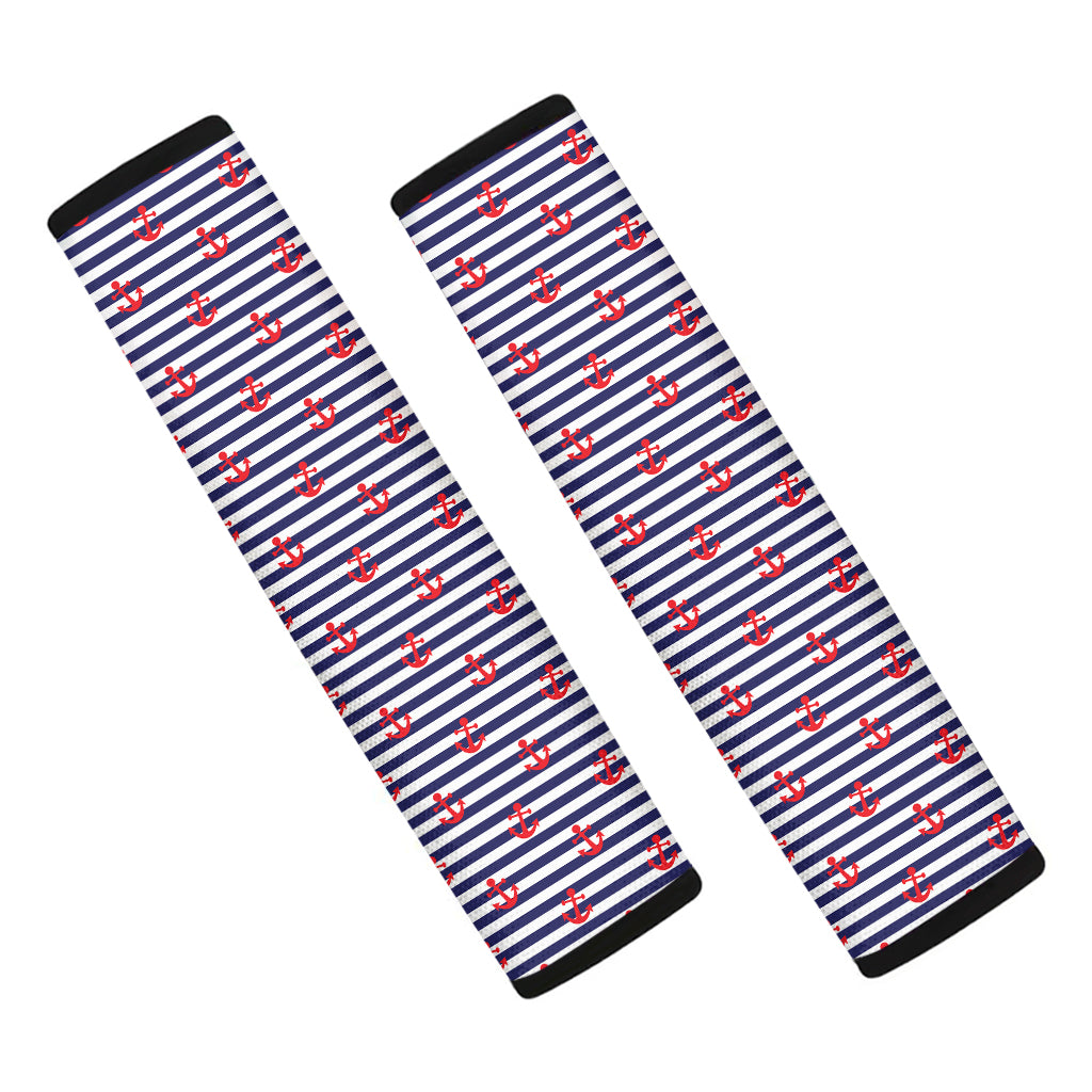 Blue Striped Nautical Anchor Print Car Seat Belt Covers
