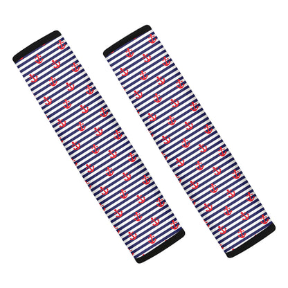Blue Striped Nautical Anchor Print Car Seat Belt Covers