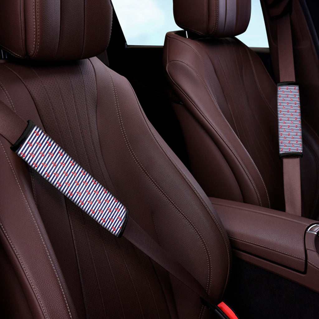 Blue Striped Nautical Anchor Print Car Seat Belt Covers