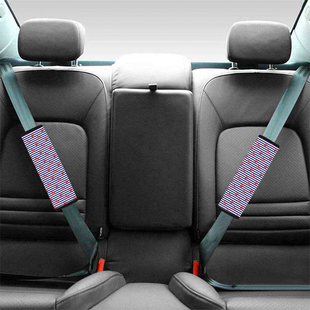 Blue Striped Nautical Anchor Print Car Seat Belt Covers