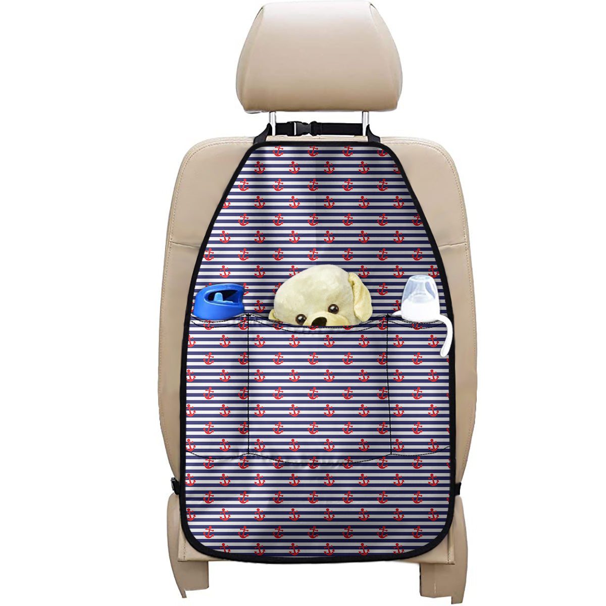 Blue Striped Nautical Anchor Print Car Seat Organizers