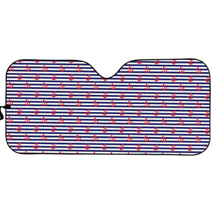 Blue Striped Nautical Anchor Print Car Sun Shade