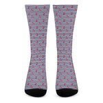 Blue Striped Nautical Anchor Print Crew Socks