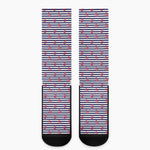 Blue Striped Nautical Anchor Print Crew Socks