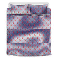 Blue Striped Nautical Anchor Print Duvet Cover Bedding Set