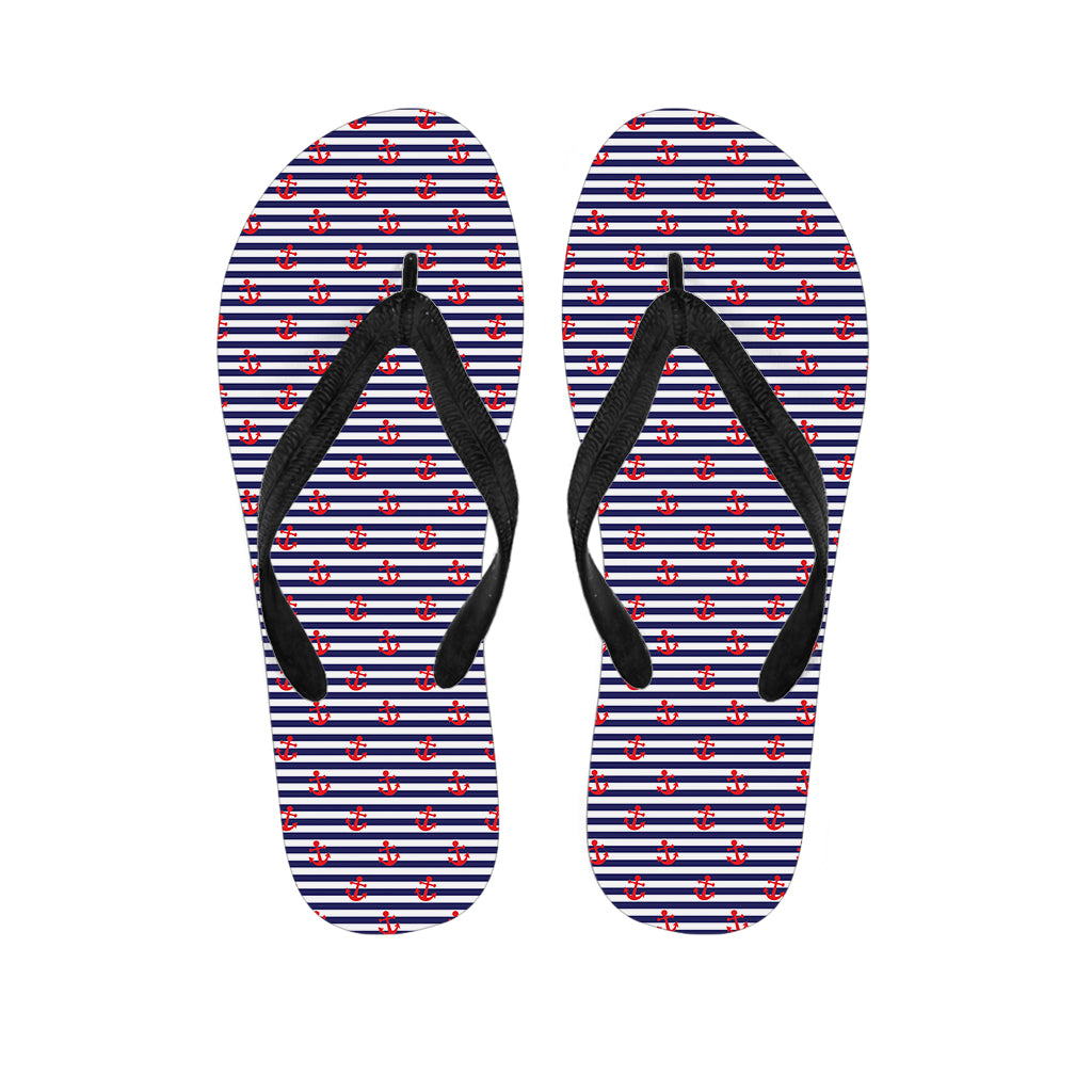 Blue Striped Nautical Anchor Print Flip Flops