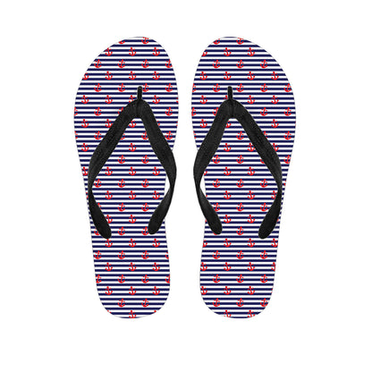 Blue Striped Nautical Anchor Print Flip Flops