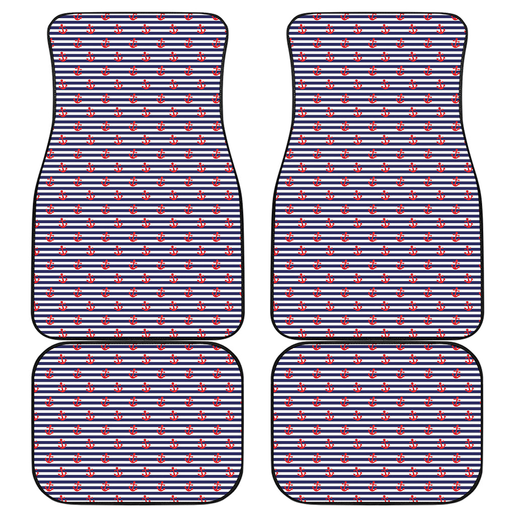 Blue Striped Nautical Anchor Print Front and Back Car Floor Mats