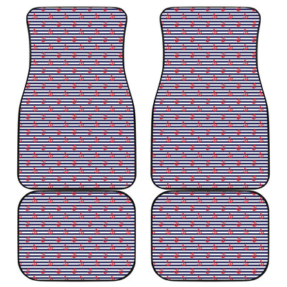 Blue Striped Nautical Anchor Print Front and Back Car Floor Mats
