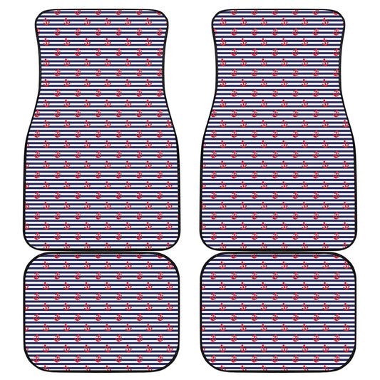 Blue Striped Nautical Anchor Print Front and Back Car Floor Mats