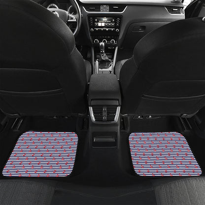 Blue Striped Nautical Anchor Print Front and Back Car Floor Mats