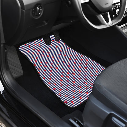 Blue Striped Nautical Anchor Print Front and Back Car Floor Mats