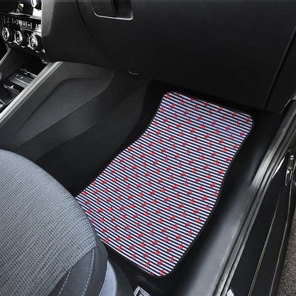 Blue Striped Nautical Anchor Print Front and Back Car Floor Mats