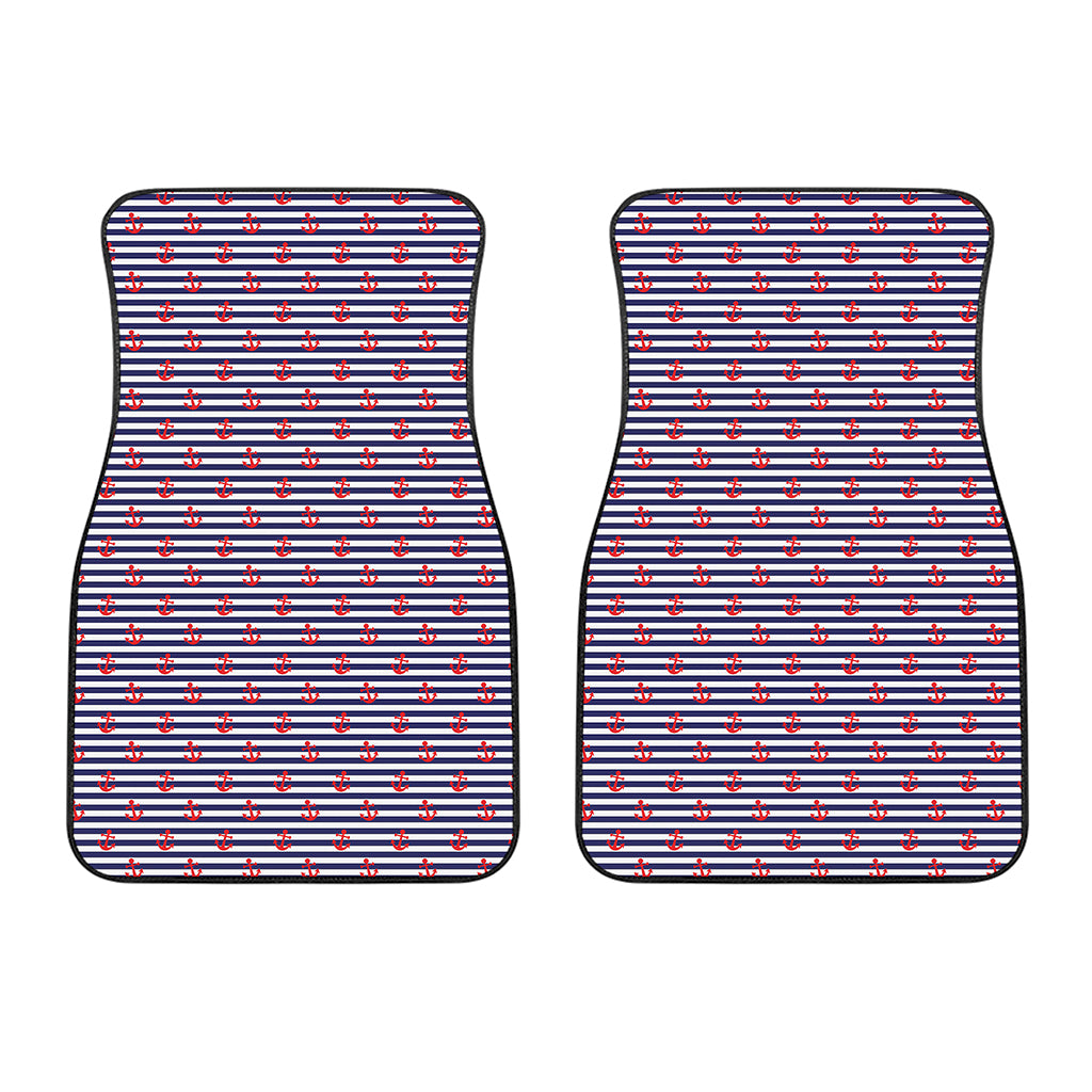 Blue Striped Nautical Anchor Print Front Car Floor Mats