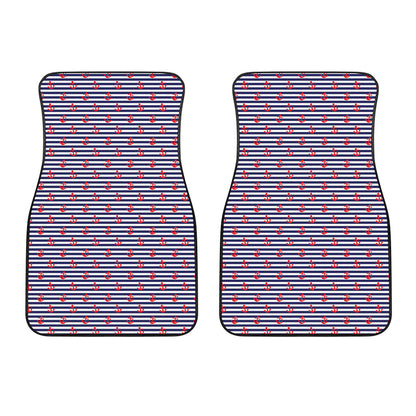 Blue Striped Nautical Anchor Print Front Car Floor Mats
