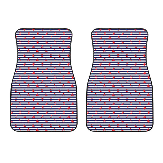 Blue Striped Nautical Anchor Print Front Car Floor Mats