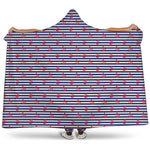 Blue Striped Nautical Anchor Print Hooded Blanket